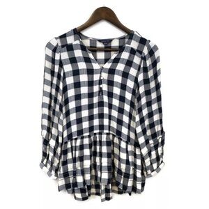 American Eagle navy and white plaid long sleeve size XS extra small